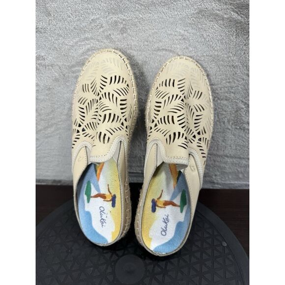 Olukai Kaula Olu lli Palm Leaf Cut Out Espadrille Mules US 7 EUR 37 Tan Leather - Picture 5 of 10